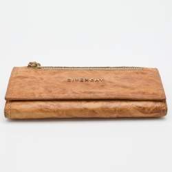 Pre Owned Givenchy Brown Two-Tone Leather Flap Continental Wallet