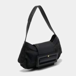 Givenchy Black Nylon and Leather Buckle Flap Hobo