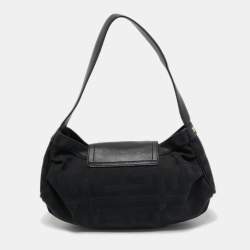 Givenchy Black Nylon and Leather Buckle Flap Hobo