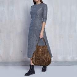 Pre Owned Givenchy Dark Brown Distressed Leather Hobo