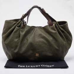 Pre Owned Givenchy Olive Green/Brown Leather Oversized Hobo