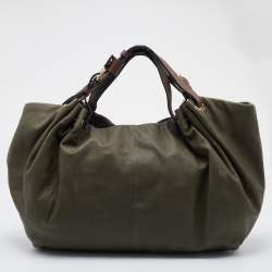 Pre Owned Givenchy Olive Green/Brown Leather Oversized Hobo