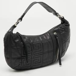 Pre Owned Givenchy Black Monogram Embossed Leather Zip Hobo