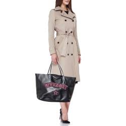 Pre Owned Givenchy Black Leather Antigona Logo Embroidered Shopper Tote