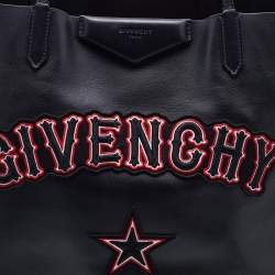 Pre Owned Givenchy Black Leather Antigona Logo Embroidered Shopper Tote
