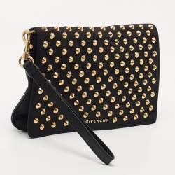 Givenchy Black Fabric and Leather Studded Flap Clutch