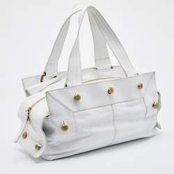 Givenchy White Leather Button Snap Satchel