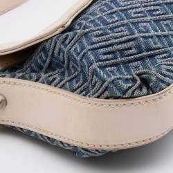 Pre Owned Givenchy White/Blue Leather and Monogram Denim Flap Baguette