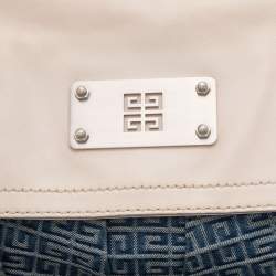 Pre Owned Givenchy White/Blue Leather and Monogram Denim Flap Baguette