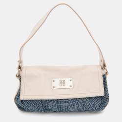 Pre Owned Givenchy White/Blue Leather and Monogram Denim Flap Baguette