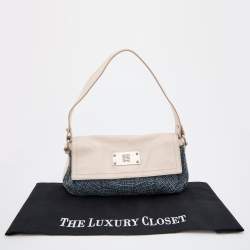 Pre Owned Givenchy White/Blue Leather and Monogram Denim Flap Baguette