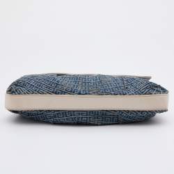 Pre Owned Givenchy White/Blue Leather and Monogram Denim Flap Baguette