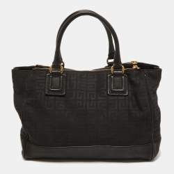 Pre Owned Givenchy Black Signature Canvas and Leather Double Zip Tote