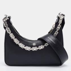 Pre Owned Givenchy Black Leather Mini Moon Cutout Shoulder Bag