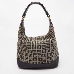 Pre Owned Givenchy Black/Grey Monogram Canvas and Leather Hobo