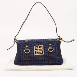 Pre Owned Givenchy Black/Blue Monogram Canvas and Leather Flap Baguette Bag