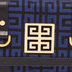 Pre Owned Givenchy Black/Blue Monogram Canvas and Leather Flap Baguette Bag