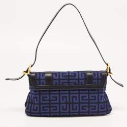Pre Owned Givenchy Black/Blue Monogram Canvas and Leather Flap Baguette Bag