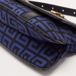 Pre Owned Givenchy Black/Blue Monogram Canvas and Leather Flap Baguette Bag