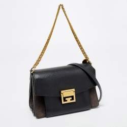 Pre Owned Givenchy Black Leather and Suede Small GV3 Shoulder Bag