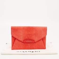Givenchy Red Python Embossed Antigona Envelope Clutch