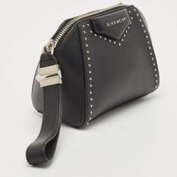 Pre Owned Givenchy Black Leather Studded Antigona Wristlet Clutch