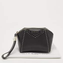 Pre Owned Givenchy Black Leather Studded Antigona Wristlet Clutch