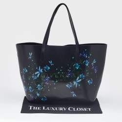 Pre Owned Givenchy Black/Blue Leather Floral Print Logo Tote