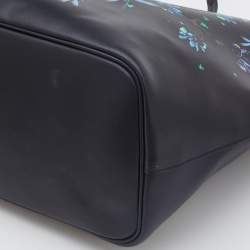 Pre Owned Givenchy Black/Blue Leather Floral Print Logo Tote