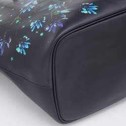 Pre Owned Givenchy Black/Blue Leather Floral Print Logo Tote