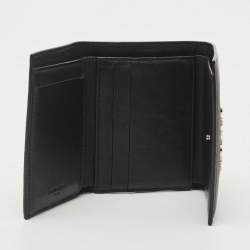 Pre Owned Givenchy Black Leather Logo Trifold Compact Wallet