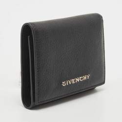 Pre Owned Givenchy Black Leather Logo Trifold Compact Wallet