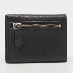 Pre Owned Givenchy Black Leather Logo Trifold Compact Wallet