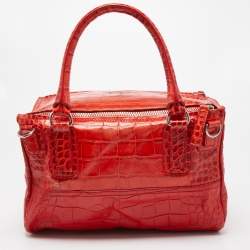 مملوكة مسبقًا Givenchy Two Tone Red Croc Embossed Leather Medium Pandora Shoulder Bag