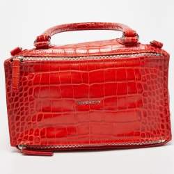 مملوكة مسبقًا Givenchy Two Tone Red Croc Embossed Leather Medium Pandora Shoulder Bag