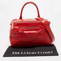 مملوكة مسبقًا Givenchy Two Tone Red Croc Embossed Leather Medium Pandora Shoulder Bag