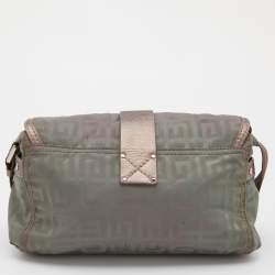 Pre Owned Givenchy Green/Metallic Signature Nylon and Leather Flap Shoulder Bag