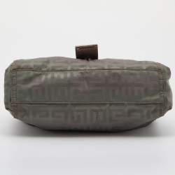 Pre Owned Givenchy Green/Metallic Signature Nylon and Leather Flap Shoulder Bag