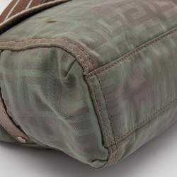 Pre Owned Givenchy Green/Metallic Signature Nylon and Leather Flap Shoulder Bag