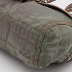Pre Owned Givenchy Green/Metallic Signature Nylon and Leather Flap Shoulder Bag