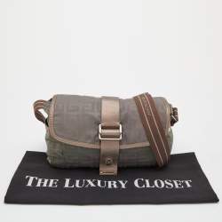 Pre Owned Givenchy Green/Metallic Signature Nylon and Leather Flap Shoulder Bag