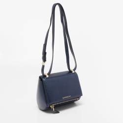 Pre Owned Givenchy Navy Blue Leather Mini Pandora Box Crossbody Bag