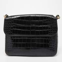 Pre Owned Givenchy Black Croc Embossed Leather Nobile Crossbody Bag 