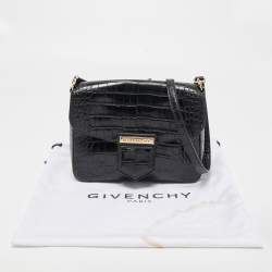 Pre Owned Givenchy Black Croc Embossed Leather Nobile Crossbody Bag 