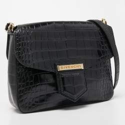 Pre Owned Givenchy Black Croc Embossed Leather Nobile Crossbody Bag 