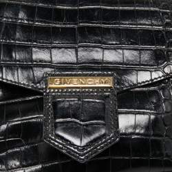 Pre Owned Givenchy Black Croc Embossed Leather Nobile Crossbody Bag 