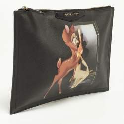 Pre Owned Givenchy Black Leather Graphic Print Zip Pouch