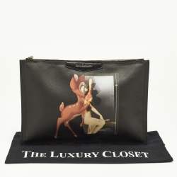 Pre Owned Givenchy Black Leather Graphic Print Zip Pouch