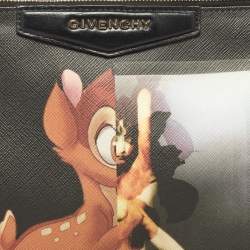 Pre Owned Givenchy Black Leather Graphic Print Zip Pouch