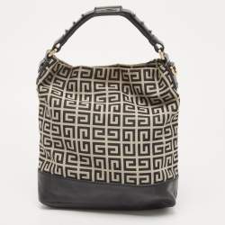 Pre Owned Givenchy Black/Grey Monogram Canvas and Leather Hobo